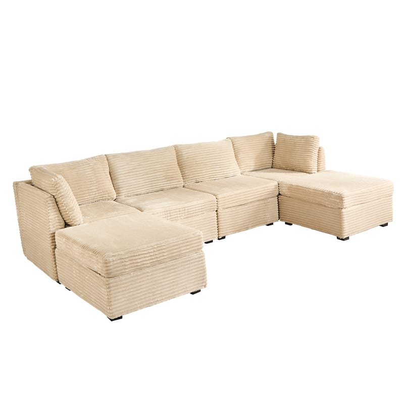 HOOOWOOO Modular U-shaped Corduroy Fabric Sectional Sofa Couch with Ottoman