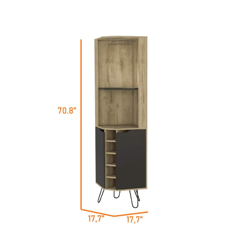 FM Furniture Grace Corner Bar Cabinet with 6 Wine Racks, 4 Shelves with Door, Cup Rack