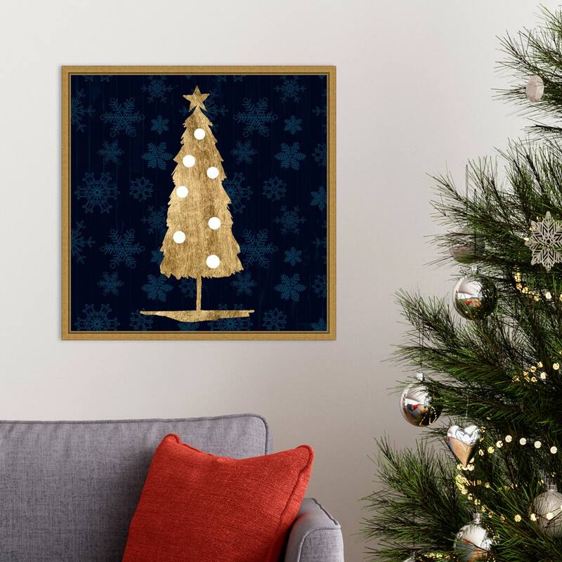 Blue and Tan Sophisticated Christmas II by Grace Popp Framed Canvas Wall Art Print