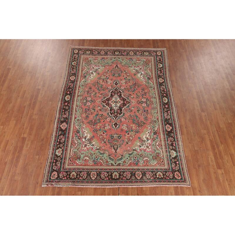 Hamedan Persian Vintage Area Rug Hand-Knotted Wool Carpet - 6'8" x 9'7"