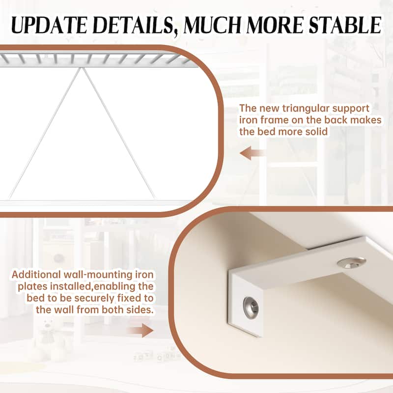 Futzca High Loft Bed Frame with Desk, Twin/Full Size Bunk Bed