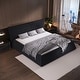 preview thumbnail 17 of 47, King Size Bed Frame w/ Special Shaped Headboard,Velvet Upholstered Platform Bed Floor Bed Low Profile Bed, Mattress Foundation