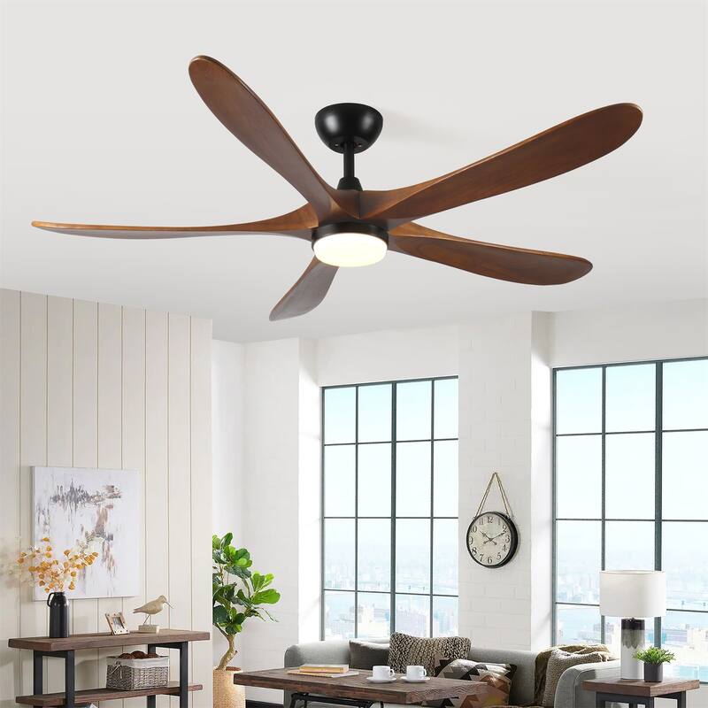 62" Modern DC Motor Ceiling Fan with Light,Wood Blade,Remote Control