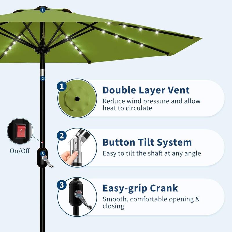 9 FT Outdoor Table Patio Umbrella, Waterproof UV Protection with Solar Lights