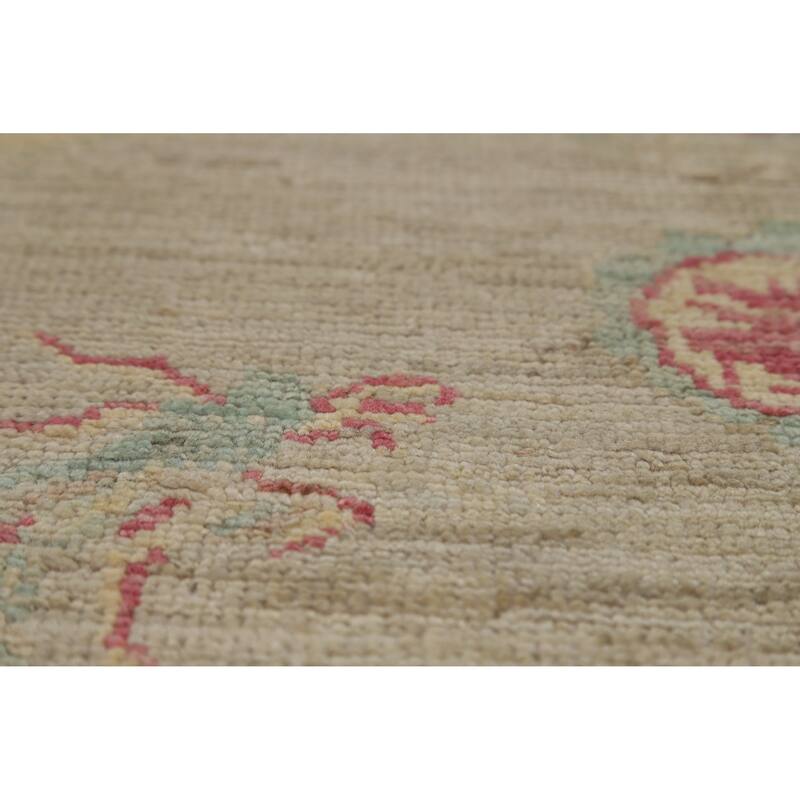 Hand Knotted Oriental 100% Wool Carpet Transitional All-Over Beige & Ivories Oushak Runner Rug - 11' 9'' X 3' 0''