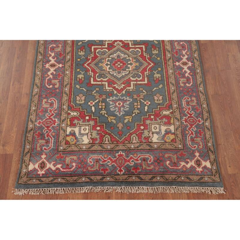 Geometric Heriz-Serapi Oriental Foyer Rug Hand-Knotted Wool Carpet - 3'10" x 5'9"