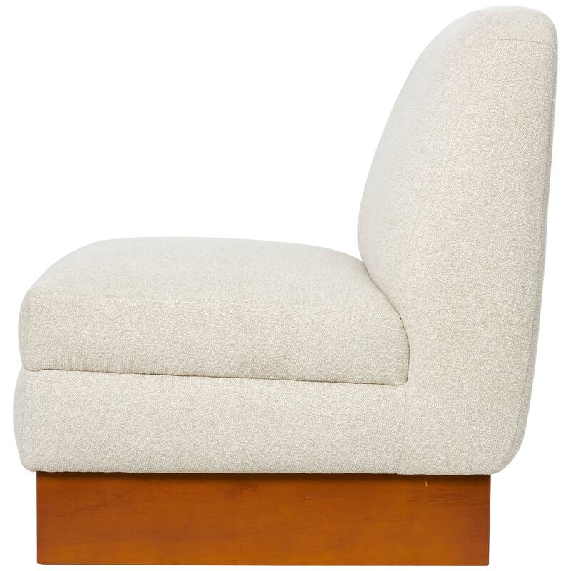 White Polyester Boucle Living Room Accent Chair with Brown Wooden Legs