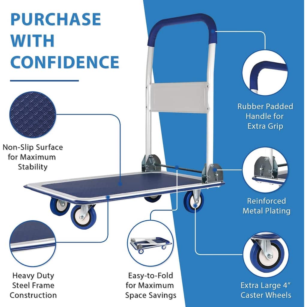 330 lbs. Capacity Platform Truck Hand Flatbed Cart Dolly Folding Moving Push