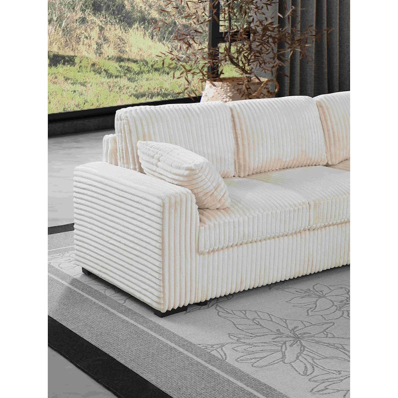 Modern Corduroy Sectional With Storage Chaise Lounge