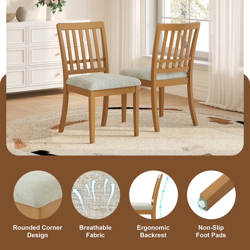 5-Piece Round Dining Table Set for 4 People, 1 Folding Wood Dining Table + 4 Upholstered Chairs, for Small Apartments