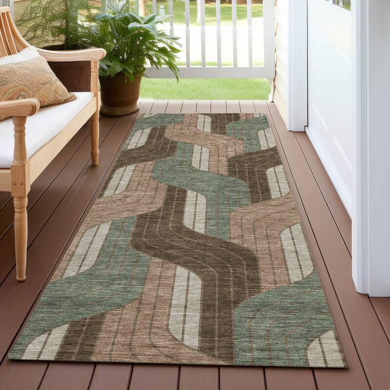 Machine Washable Indoor/ Outdoor Modern Pathway Chantille Rug - Chocolate - 2'3" x 7'6"