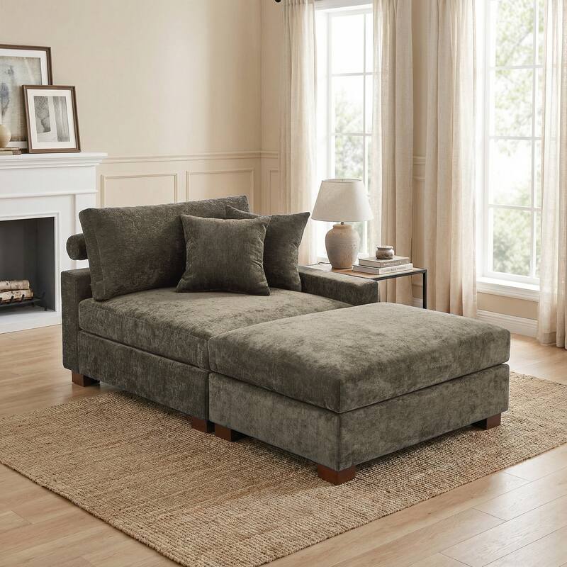 Plush Chenille Single Modular Sectional Sofa Chaise with Pillows