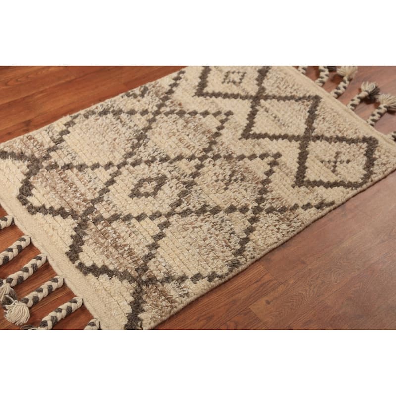 Trellis Moroccan Indian Rug Hand-Knotted Wool Carpet - 2'0"x 3'0"