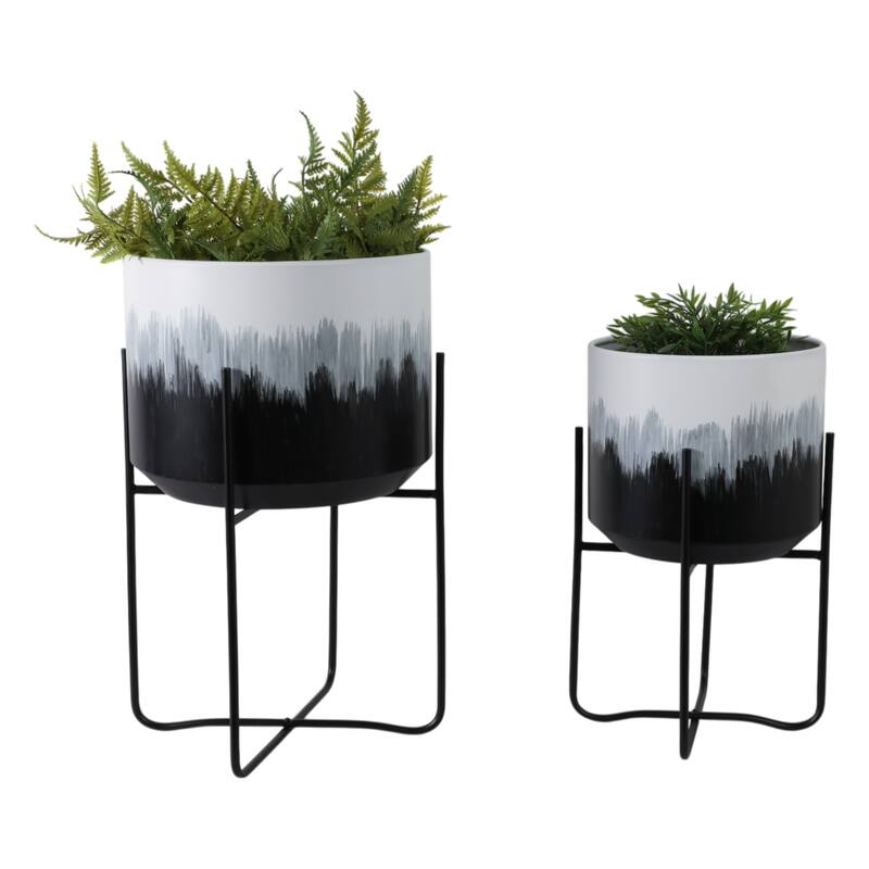 Metal Planters Sleek Modern Stands Decorative Accent Design (Set of 2)