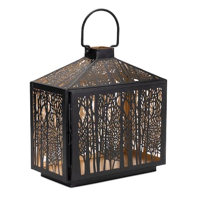 Forest Cut Metal Lantern with Gold Accent 12"H