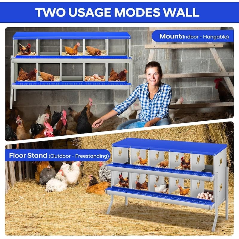 10 Compartment Nesting Box, Chicken Laying Box, with Bracket Legs, Easy to Clean and Install