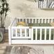 Twin/Full/Queen size Floor Platform Bed with Fence and Door for Kids, Toddlers