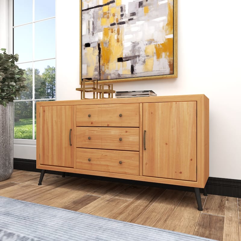 Light Brown Wooden 3 Drawers 1 Shelf and 2 Doors Buffet