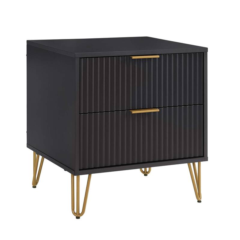 Fluted Nightstand with 2 Drawers Metal Legs Tool Free Assembly