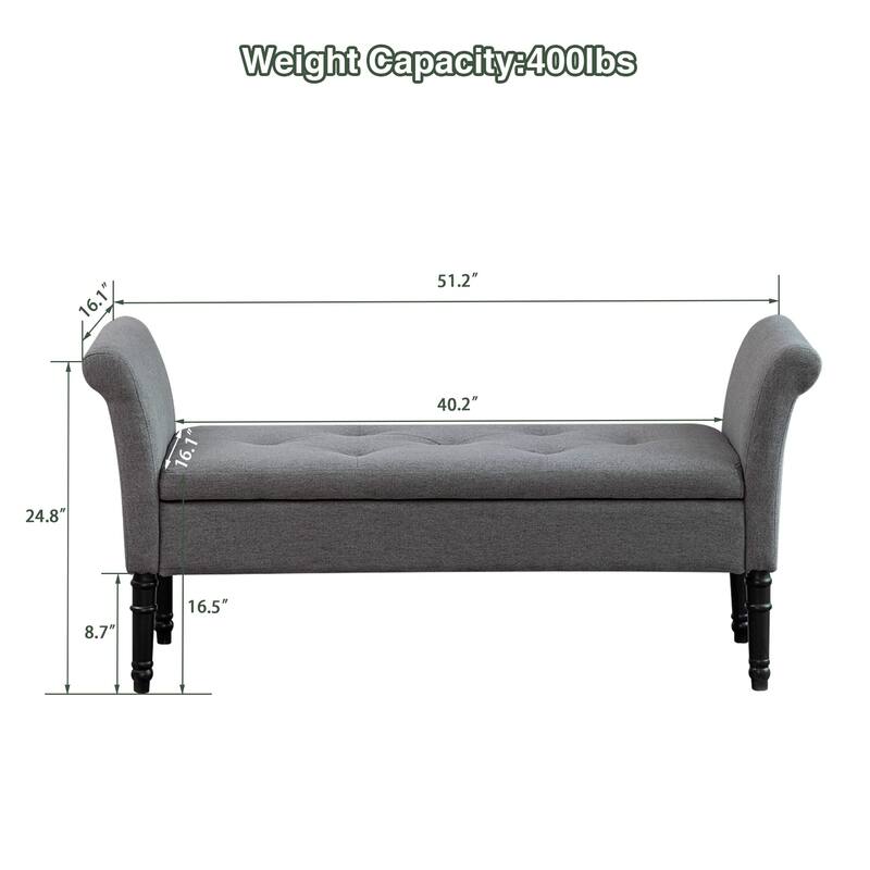 Storage Ottoman Bench with Arms Upholstered Tufted Storage Bench for Bedroom Entryway Bench Footstool with Large Storage