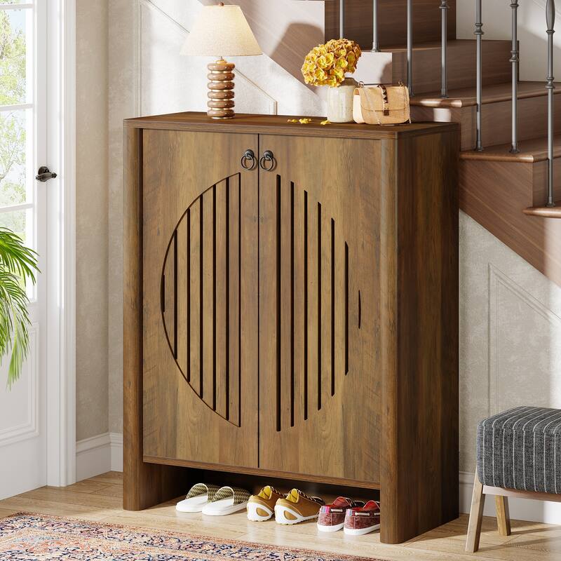 5 Tier Shoe Storage Cabinet with Doors for Entryway/ Hallway/ Closet - Brown