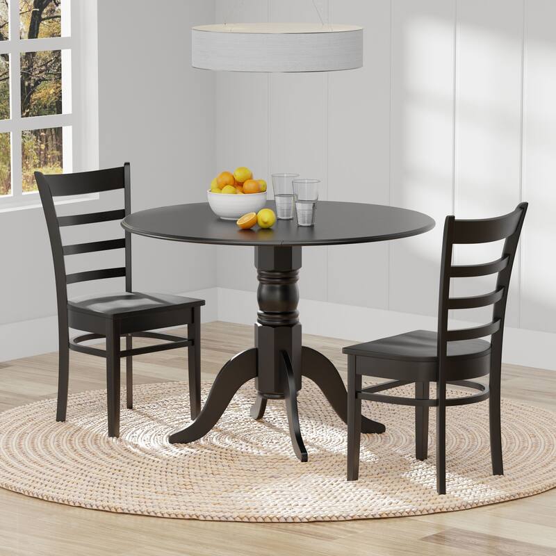 3-Piece Dining Set, 42" Round Drop-Leaf Table and Slat Back Chairs
