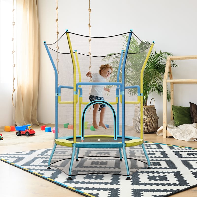 Gymax Kids Mini Trampoline w/ 59'' Higher Enclosure Net Seamless