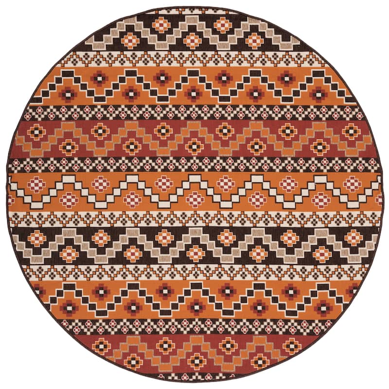 SAFAVIEH Veranda Dymph Indoor /Outdoor Waterproof Patio Backyard Rug - 6'7" Round - Rust/Red