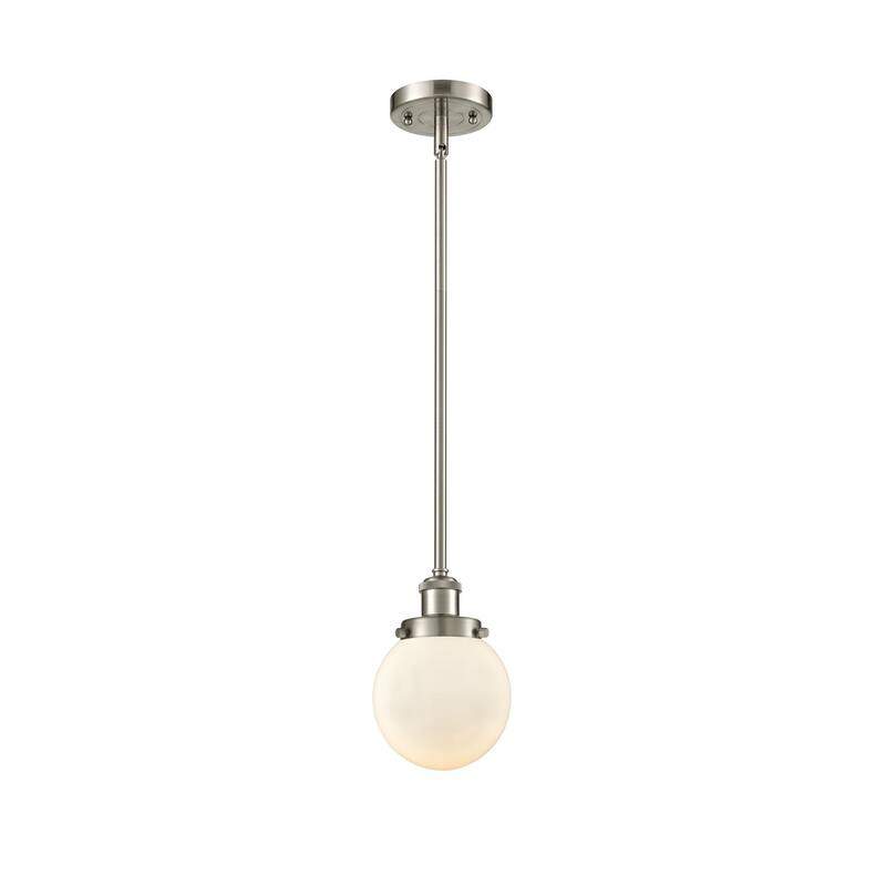 Innovations Lighting Beacon 6" Wide Mini Pendant - Rod Hung - Brushed Satin Nickel / Matte White