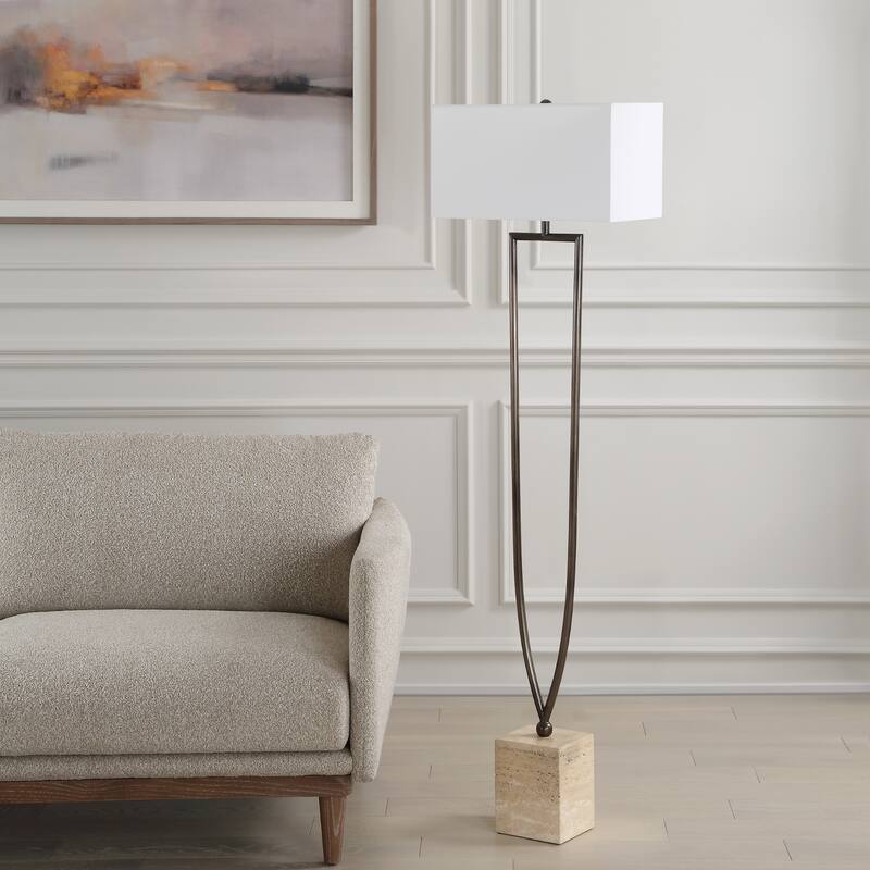 Fork Floor Lamp with Rectangular Drum Shade - 64" - Bronze and Beige
