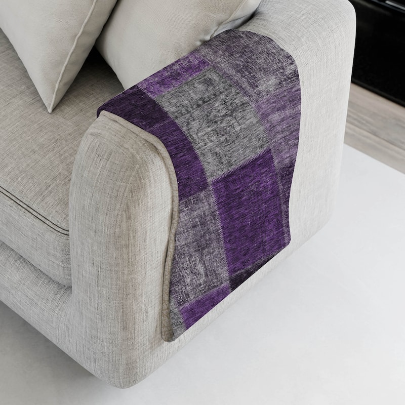Premium Machine Washable Vintage Patchwork Sherpa Throw Blanket - Eggplant - 4'2" x 5'10"