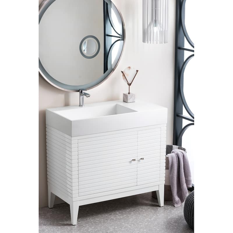 James Martin Vanities Linear 36" Single Vanity, Glossy White - 35.50 x 18.75 x 34.50