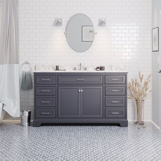 KitchenBathCollection Aria 60" Single Bathroom Vanity with Carrara Marble Top