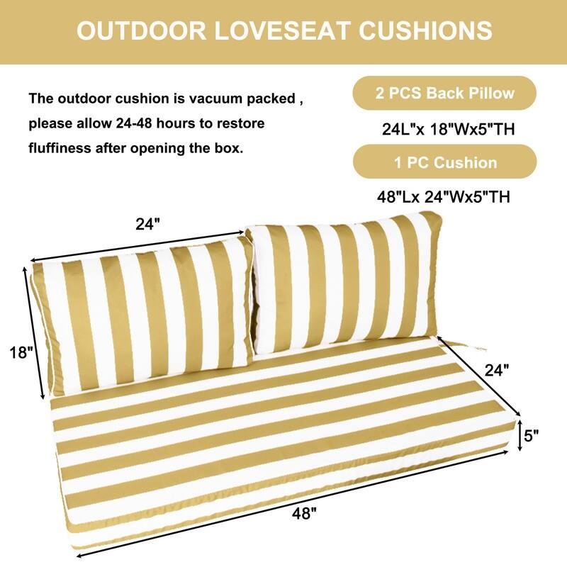 Outdoor Loveseat Cushion Set (Set of 1 Seats,48x24in, 2 Backs,24x18in )
