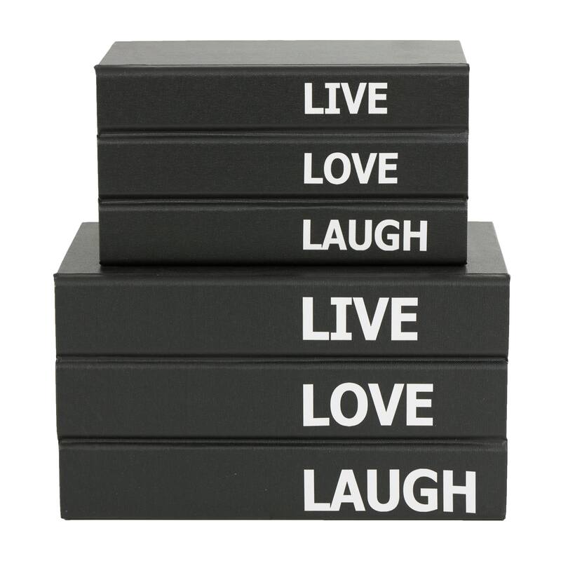 White or Black Canvas Faux Storage Book Box with Live, Laugh, Love Text (Set of 2)