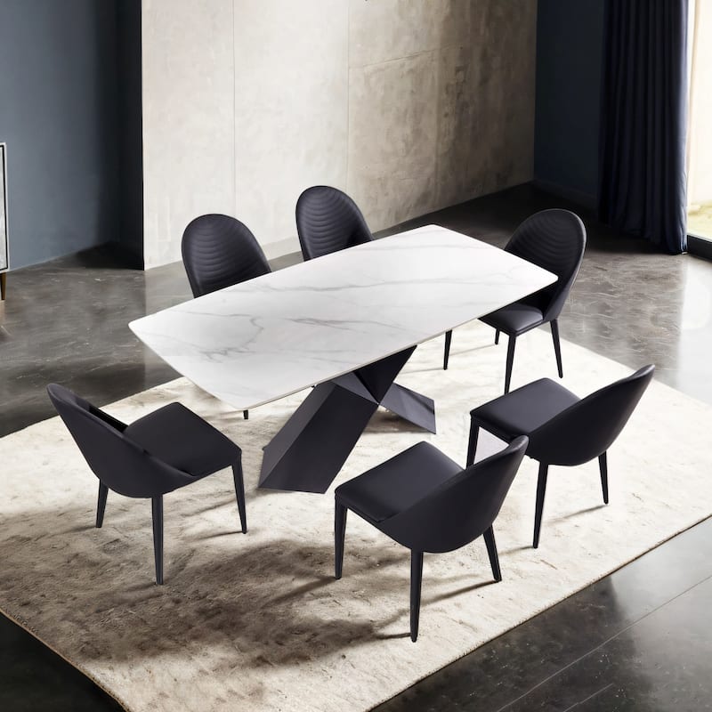 Furniture of America Thalassa Modern 7-Piece Ceramic Top Dining Table Set