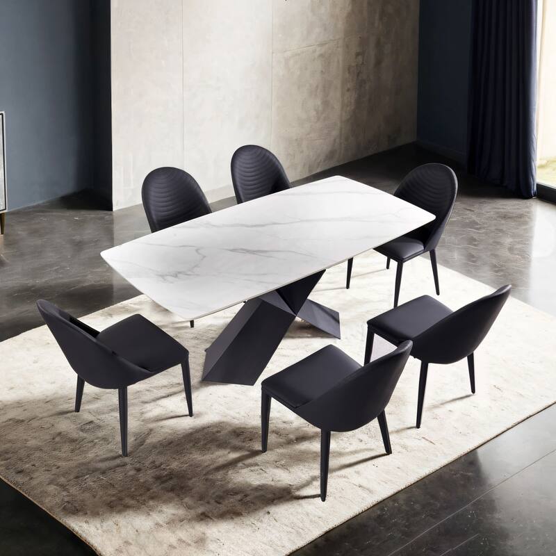 Furniture of America Thalassa Modern White Ceramic Top X-Shaped Base Dining Table