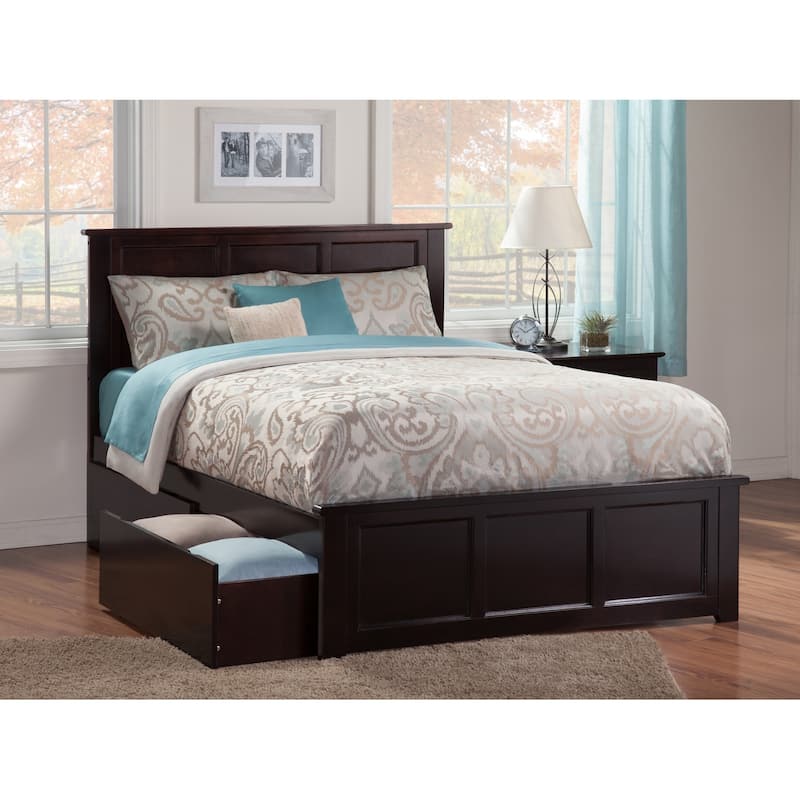 Platform Bed with Footboard & 2 Drawers - Storage Bed Frame - Slatted Support