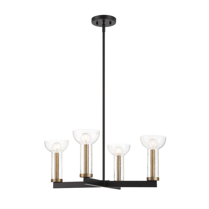 Nova 25 in. 4-Light Matte Black Modern Chandelier with Clear Seedy Glass Shades