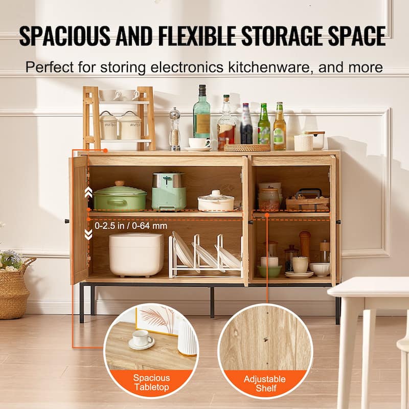 47i Ich Natural Rattan Storage Cabinet with 3 Magnetic Doors and Adjustable Shelves - 47.2 x 14.1 x 31.5 in