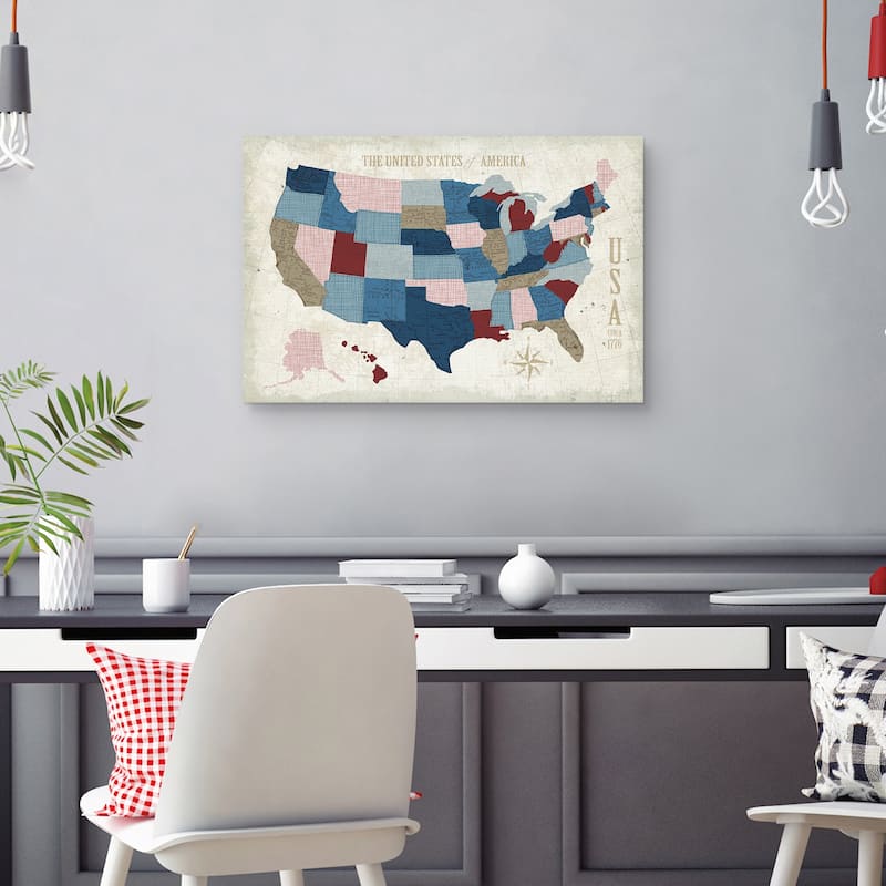 USA Modern Vintage Blue by Michael Mullan Canvas Art Print