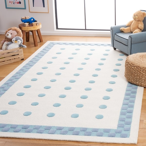 slide 2 of 13, SAFAVIEH Handmade Kids Kinsey Dots Wool Rug 3' x 5' - Ivory/Blue