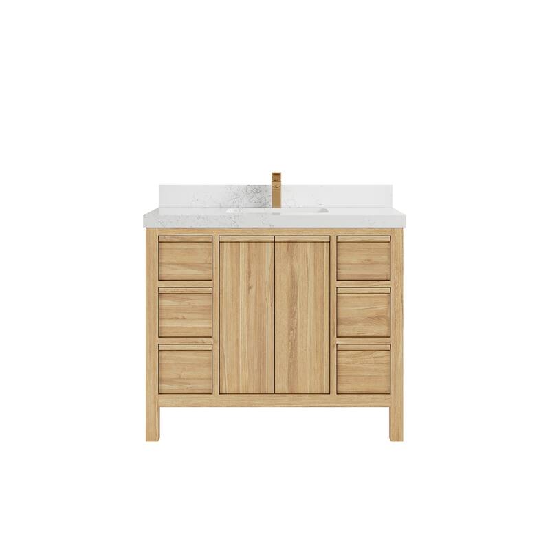 Willow Collections 42 in. W x 22 in. D Elizabeth Solid Teak Single Sink Bathroom Vanity with Countertop - 2" Empira White - Light Natural Teak