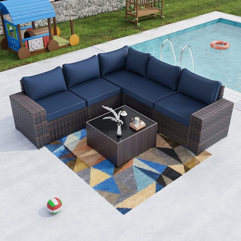 Outdoor Patio Furniture Set, All Weather PE Wicker Sectional Conversion Sofa set with Firepit(Optional)