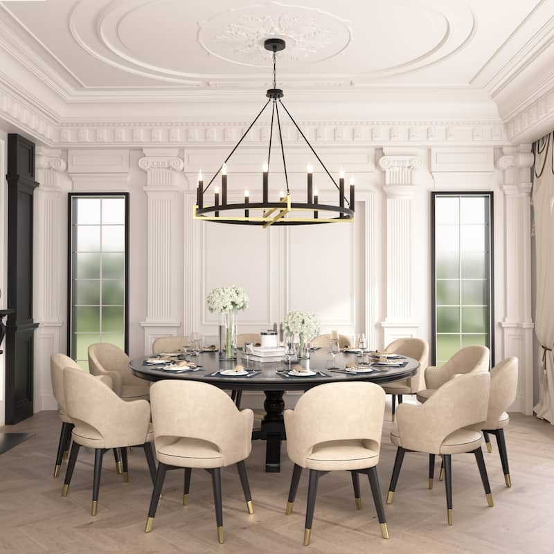 Acroma 12-light 41In Farmhouse Black Geometric Wheel Chandelier