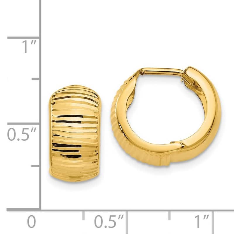 Curata 14k Yellow Gold Textured and Polished Hinged Huggies Hoop Earrings (8mm x 16mm)