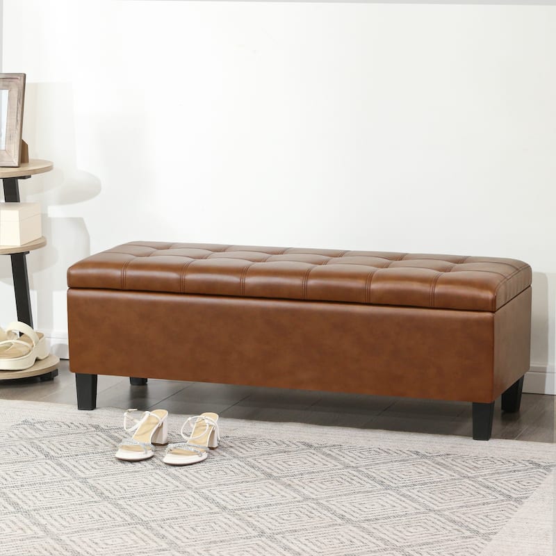 Adeco Faux Leather Storage Ottoman Bench for Living Room