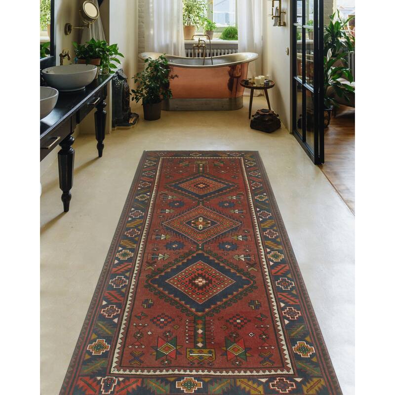 Noori Rug Semi-Antique Willie Burgundy/Navy Runner - 3'3" x 7'3"