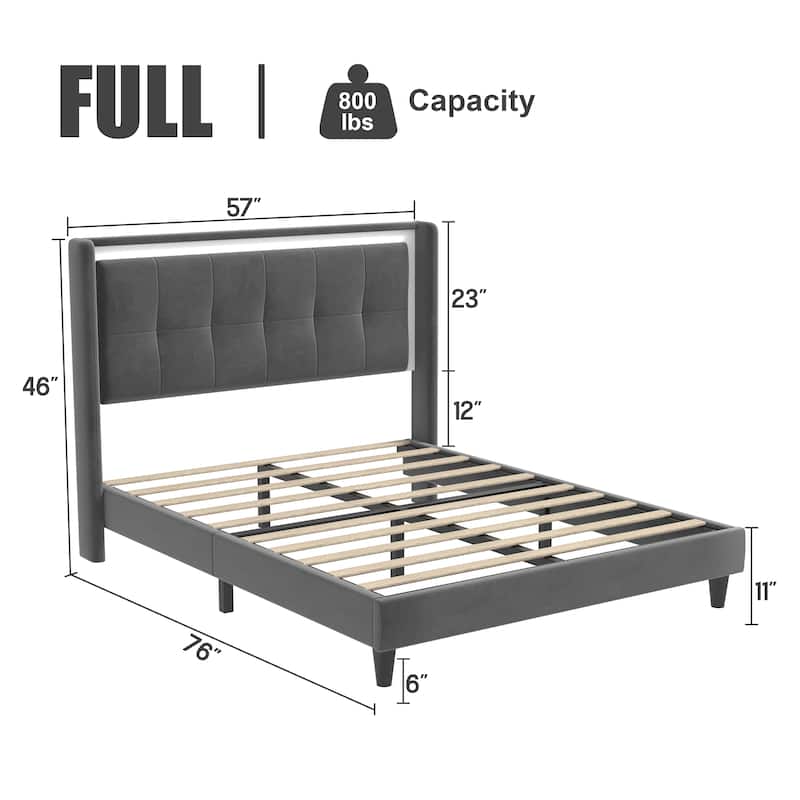Upholstered Platform Bed with Headboard and Sturdy Wooden Slats