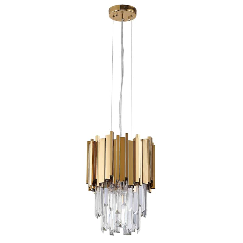 4 Light Gold Pendant Lighting With Clear Hanging Crystals
